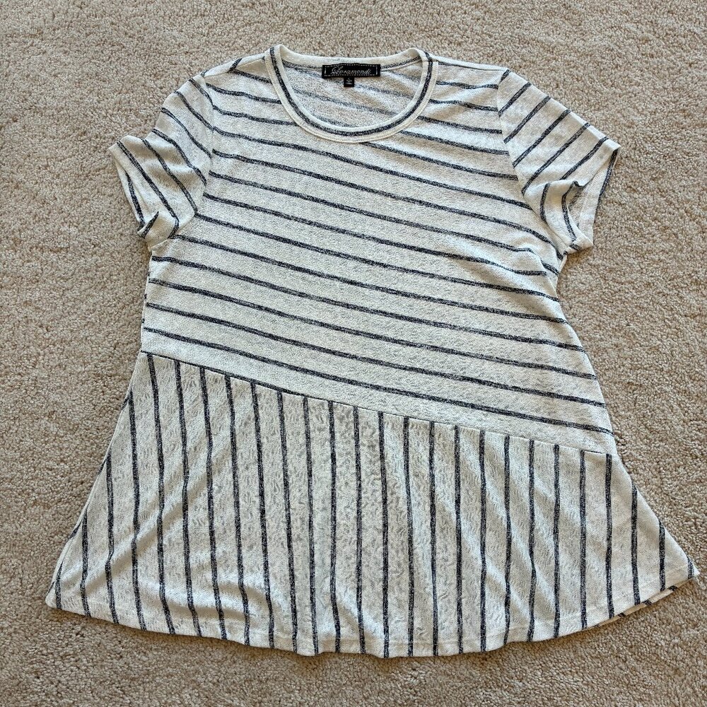 Lakamendi 2 Way Striped Pullover T-shirt Top Blouse